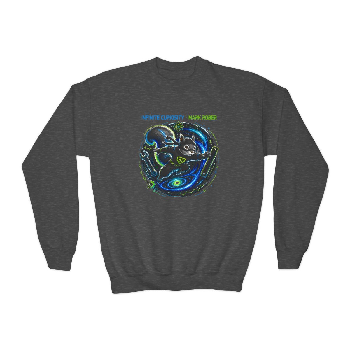 Mark Rober "Infinite Curiosity - Mark Rober" Kids Crewneck - alternate angle 2, merchandise