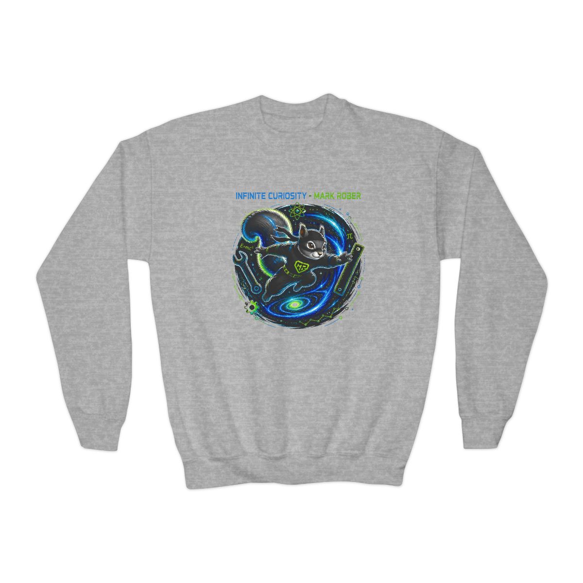 Mark Rober "Infinite Curiosity - Mark Rober" Kids Crewneck - Mark Rober official Sweatshirts merch